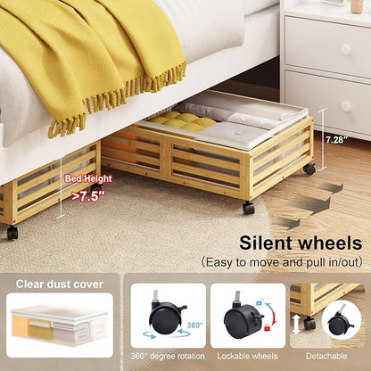 Under Bed Storage with Wheels-Large Bamboo Underbed storage Containers with - Image 4