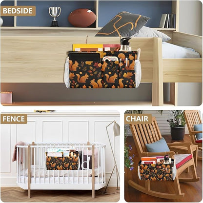 Black Orange Squirrel Leaves Falling Bedside Caddy - Image 8