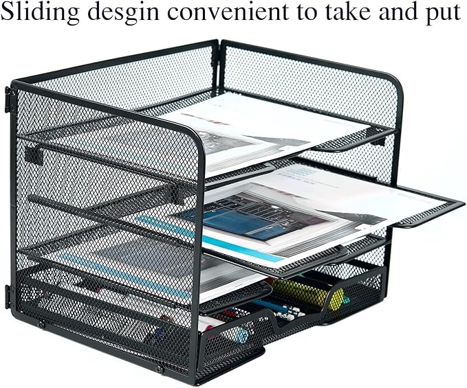 SETTFRFE 4 Tier Mesh Paper Letter Tray, Desk File Organizer - Image 6