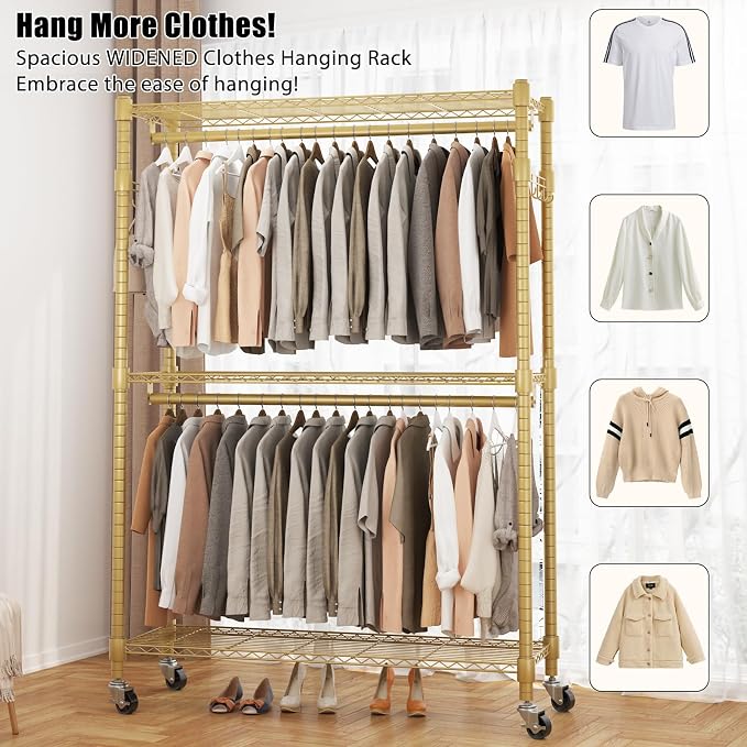 BATHWA Heavy Duty Garment Rack on Wheels, Rolling Clothes Racks - Image 3