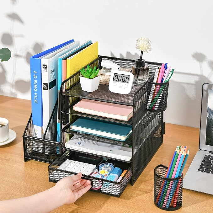 Marbrasse Desk Organizer with File Holder, 5-Tier Paper Letter Tray Organizer - Image 5