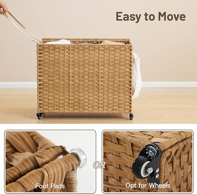 Laundry Hamper with Wheels, 52.8 Gallon Rolling Laundry Basket with Lid - Image 8