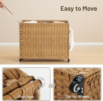 Laundry Hamper with Wheels, 52.8 Gallon Rolling Laundry Basket with Lid - Image 8