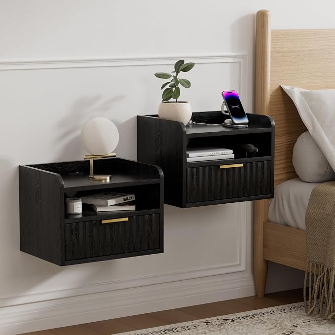 Fluted Floating Nightstands Set of 2 by MoomJiee