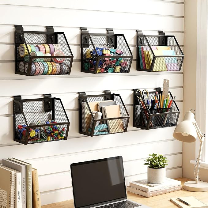 6 Set Slatwall Bins with Metal Hooks Mesh Slat wall Mounted Hanging Holder - Image 5