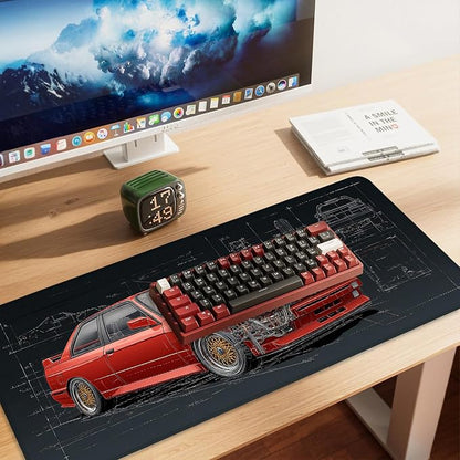 Retro Car Blueprint Mouse Pad – Large Extended Desk Mat 35.43 x 15.75 in – - Image 2