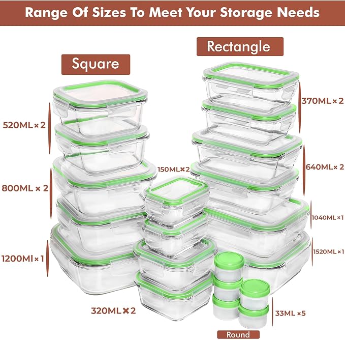 Razab 35 Pc Set Glass Food Storage Containers - Image 2