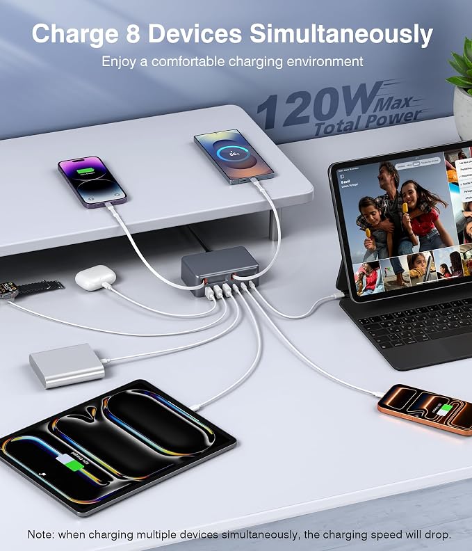Upgraded 8-in-1 Retractable USB C Charger Block, 120W GaN Multi Charging - Image 2