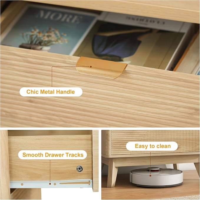 3 Drawer Fluted Nightstand for Bedroom, Modern Wood Night Stand - Image 5