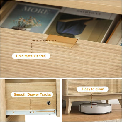 3 Drawer Fluted Nightstand for Bedroom, Modern Wood Night Stand - Image 5
