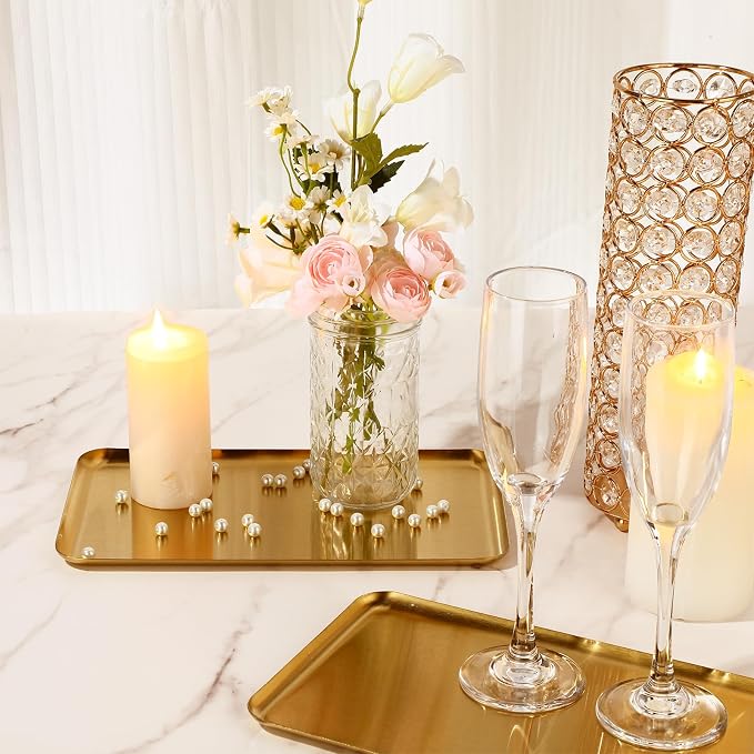 Vesici 6 Pcs Gold Metal Serving Tray Bulk Stainless Steel Rectangle Platters - Image 4