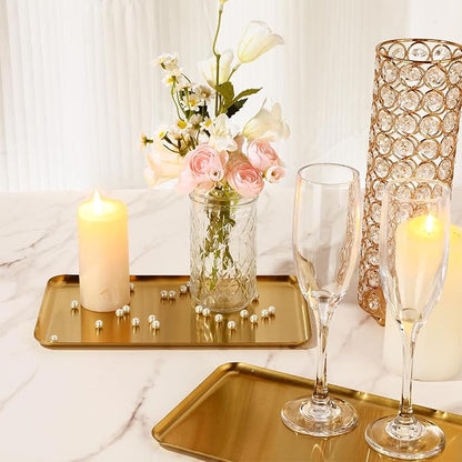 Vesici 6 Pcs Gold Metal Serving Tray Bulk Stainless Steel Rectangle Platters - Image 4