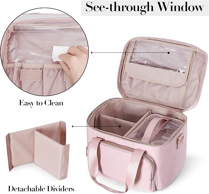 Travel Makeup Bag with 2 Pouches and Adjustable Dividers, Large Cosmetic Case - Image 3
