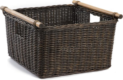 The Basket Lady Deep Pole Handle Wicker Storage Basket, 13.5 in L x 14 in W x 9 by TheBasketLady