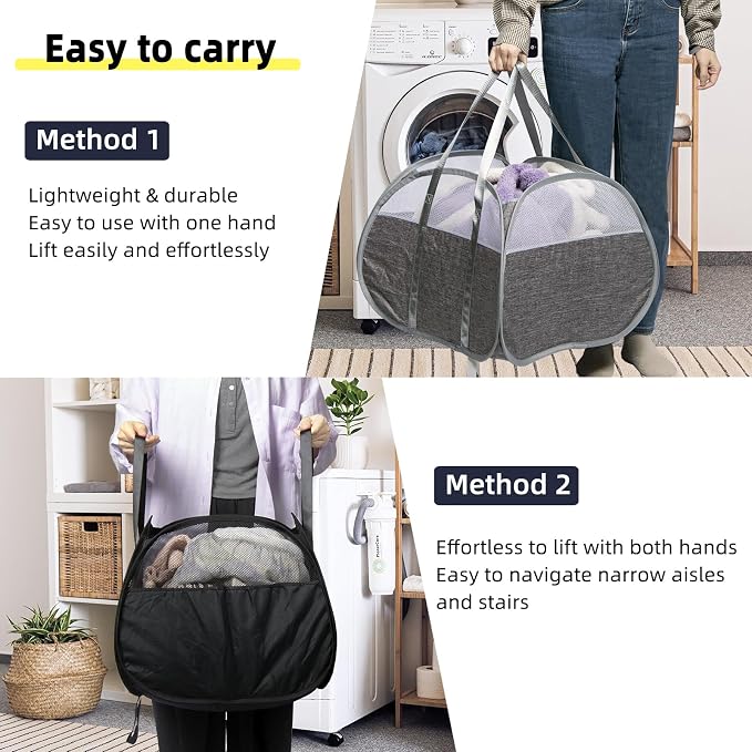 Collapsible Laundry Basket, 90L Tear Proof Mesh Pop-up Hamper 2PCS | Foldable - Image 5