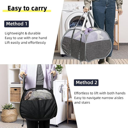Collapsible Laundry Basket, 90L Tear Proof Mesh Pop-up Hamper 2PCS | Foldable - Image 5