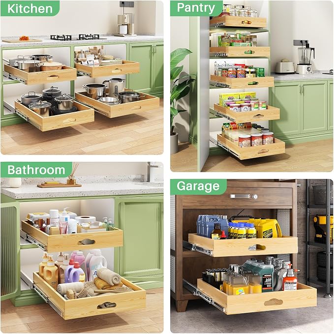 2Pack Pull Out Cabinet Organizer, Soft Close Wooden Slide Out Drawers - Image 9