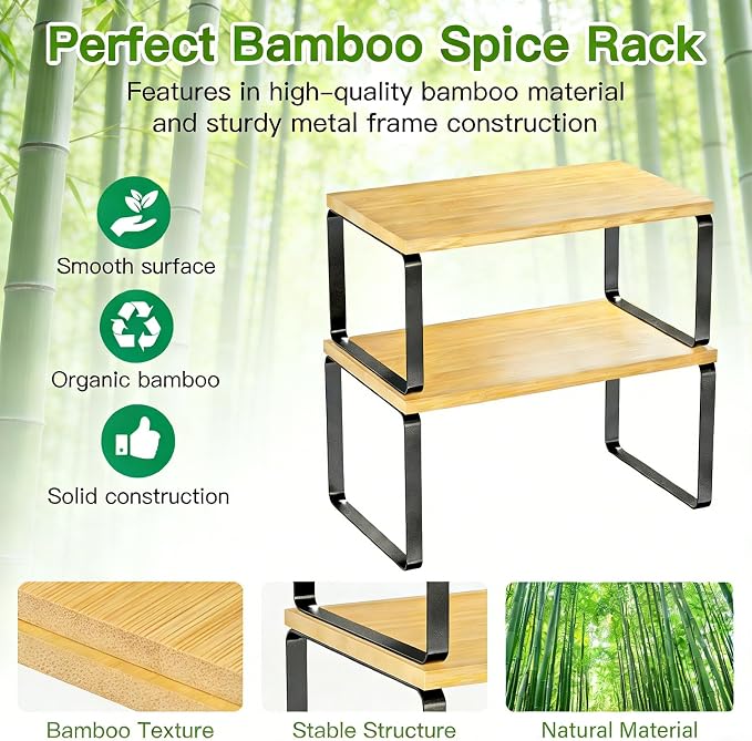 Simple Trending Bamboo Cabinet Organizer Shelf, Stackable Expandable Spice Rack - Image 5