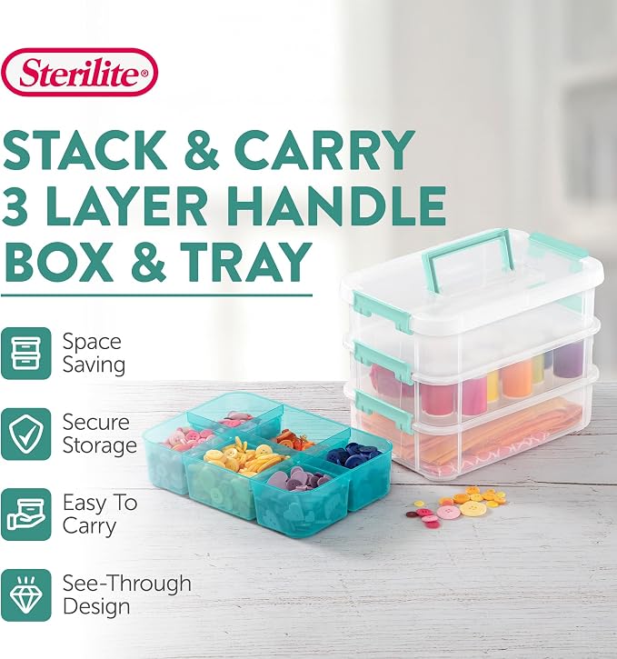 Sterilite 12 Pack Plastic Storage Box Container, 3 Layer, Stack and Carry - Image 3