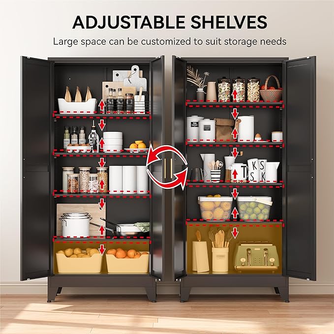 COFaR 71" Modern Pantry Cabinet in Black, 5-Tier Storage Cabinet - Image 5