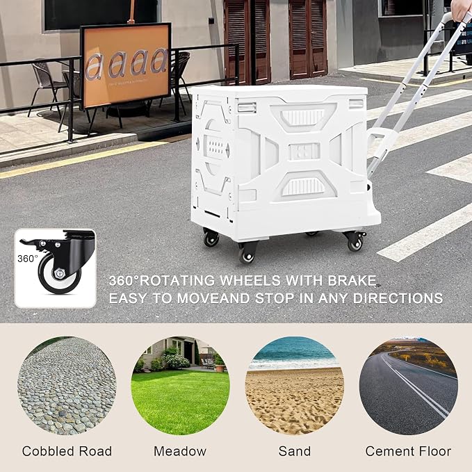 VECELO 66L Heavy-Duty 2-in-1 Foldable Utility Cart, Large Capacity Rolling Crate - Image 9