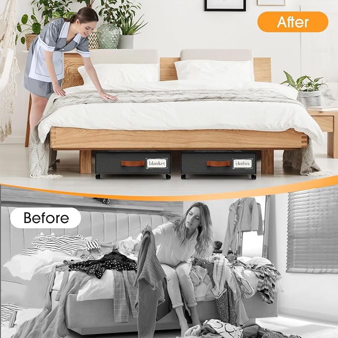 Under Bed Storage with Wheels 2Pack Storage Containers with Clear Window&Label - Image 5