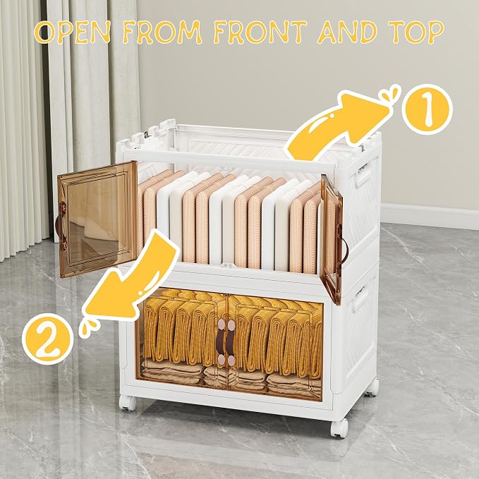 Storage Bins with Lids and Wheels, Collapsible Bathroom Storage Cabinet with - Image 5