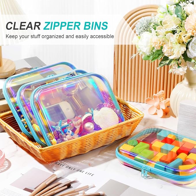 Hoolerry 4 Pcs Hard Clear Zipper Case Makeup Bags Plastic Pencil Pouch - Image 5
