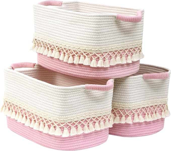 2 Pack Storage Basket for Shelves, Boho Cotton Rope Storage Bins by Degeyoyo