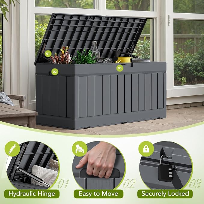Devoko 78 Gallon Deck Box, Waterproof Resin Outdoor Storage Box - Image 3