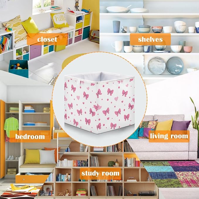 Pink Bows Hearts Pattern Closet Organizers Storage Cubes Storage Bins Shelf - Image 6