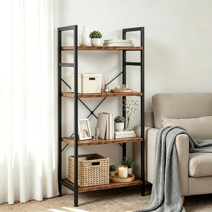 HealSmart 4 Tier Bookshelf, Free Standing Book Shelf Home Office Bookcase Shelf - Image 6