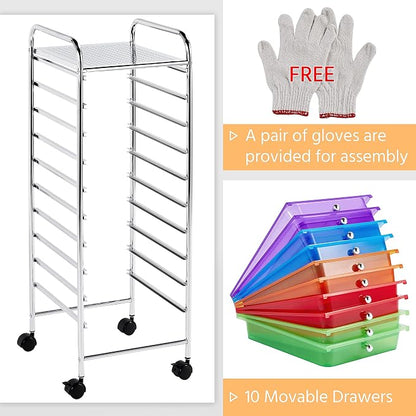 Yaheetech 10 Drawer Cart Rolling Plastic Storage Cart and Organizer - Image 5