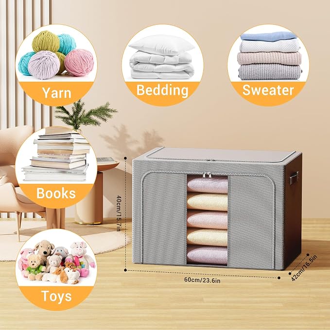 Clothes Storage Bins with Metal Frame, Foldable Clothes Organizers Storage - Image 2