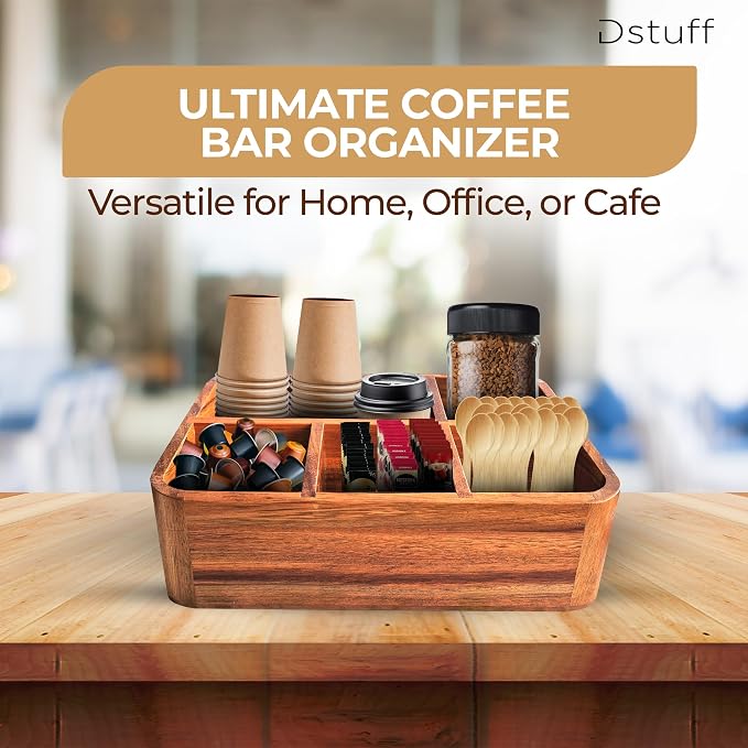 Dstuff Acacia Wood Coffee Station Organizer - Image 7