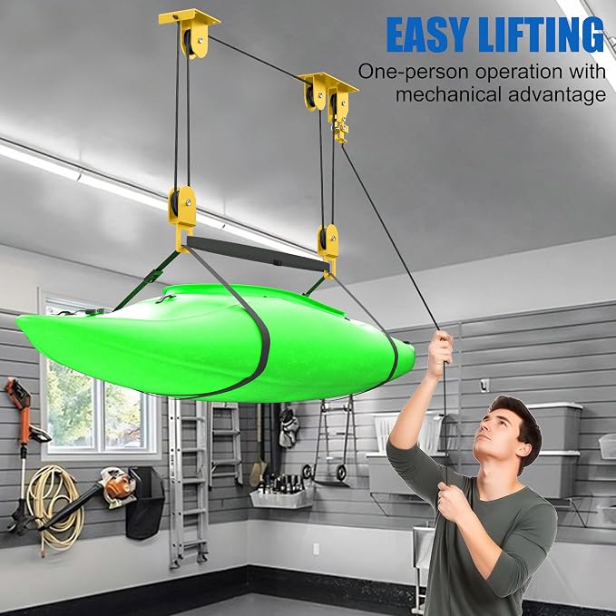 2 Pack Kayak Hoist for Garage Ceiling Storage, Kayak Lift Pulley System - Image 5