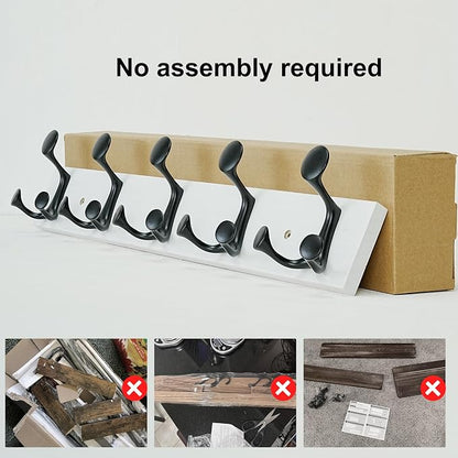 SKOLOO 24-Inch White Wood Coat Rack Wall Mount - Image 4