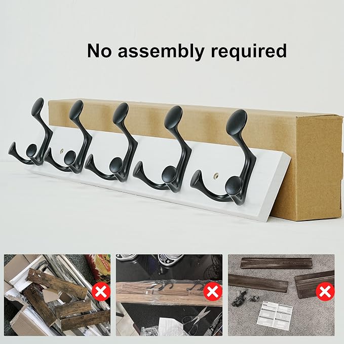 SKOLOO 24-Inch White Wood Coat Rack Wall Mount - Image 5