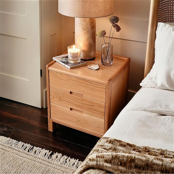 Nightstand, Solid Wood Small End Table w/3 Drawers, Modern Bedside Tables - Image 9