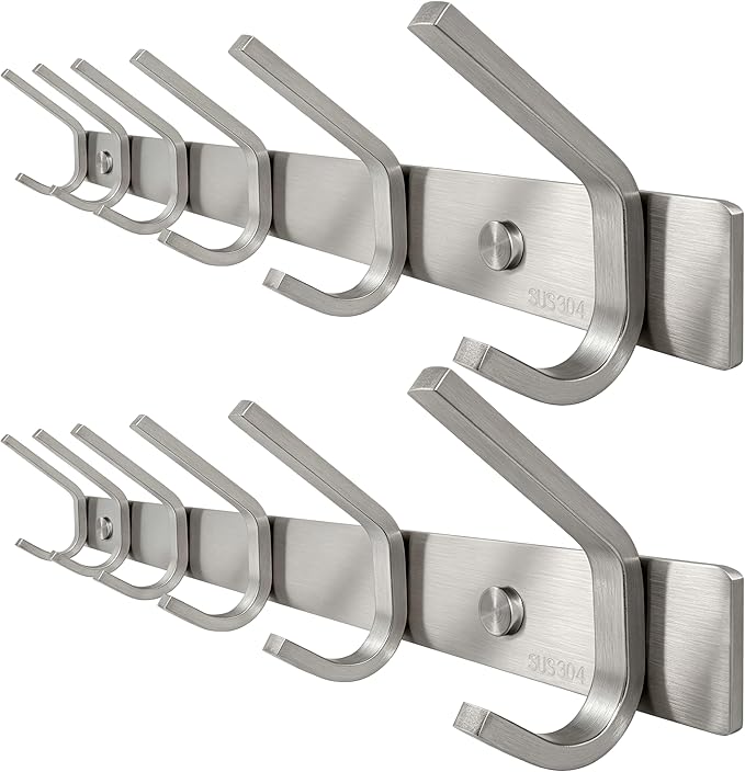WEBI 2 Packs, Heavy Duty Stainless Steel 304 Hook Rail Coat Rack, Satin Finish by WEBI