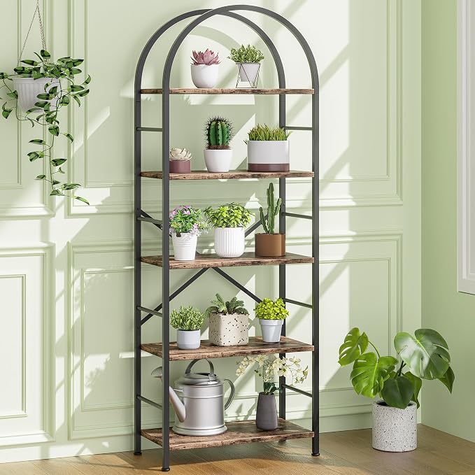 Shintenchi Bookshelf, Arched Bookshelf 5 Tier Bookcase, Tall Shelf - Image 9