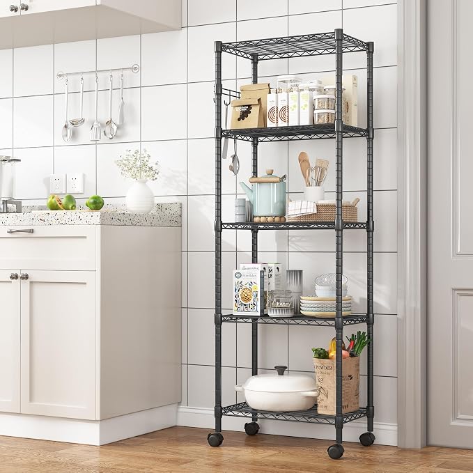 Homdox 5 Tier Wire Shelving Unit on Wheels, Adjustable Storage Racks and - Image 2