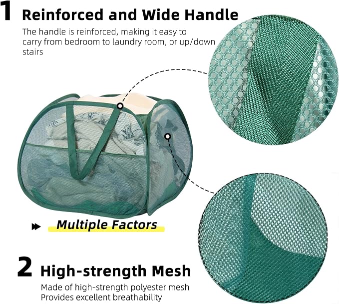 Collapsible Laundry Basket, 90L Mesh Pop-up Hamper - Image 3