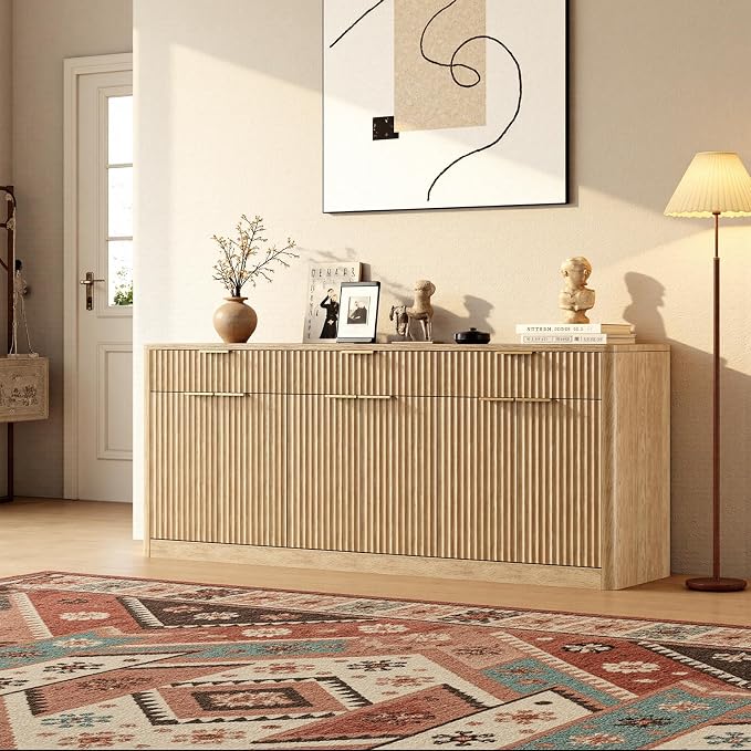 Evermagin 67" Fluted Oak Sideboard Buffet Cabinet - Image 6