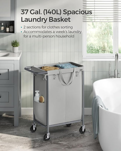 SONGMICS Laundry Basket with Wheels, Rolling Laundry Hamper, 23.8 Gallons - Image 3