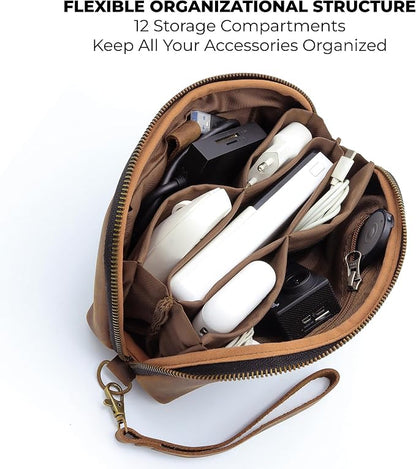 Leather Tech Pouch for Cables Chargers Phone | Tech Bag | Zipper Travel - Image 2