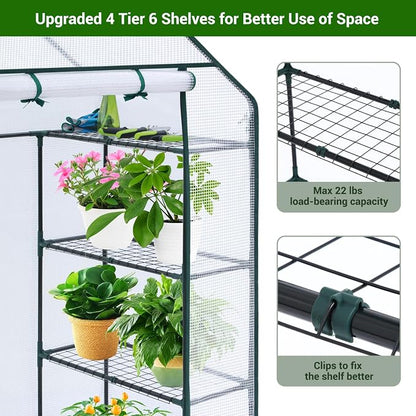 Ohuhu Small Greenhouse for Outdoors: 4 Tiers 6 Shelves Walk-in Indoor Green - Image 4