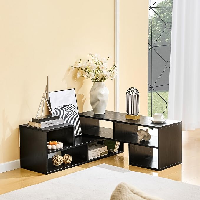 Black L-Shaped Modular Bookshelf TV Stand - Image 6