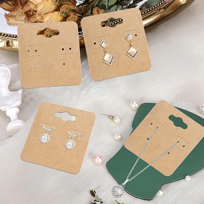 joycraft 100Pcs Earring Display Holder Cards, 2 Inch Brown Earring Hanging Cards - Image 6