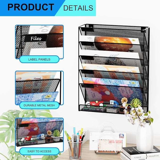 Wall File Organizer Holder Mesh Hanging Paper Document Holder, Vertical 6 - Image 4